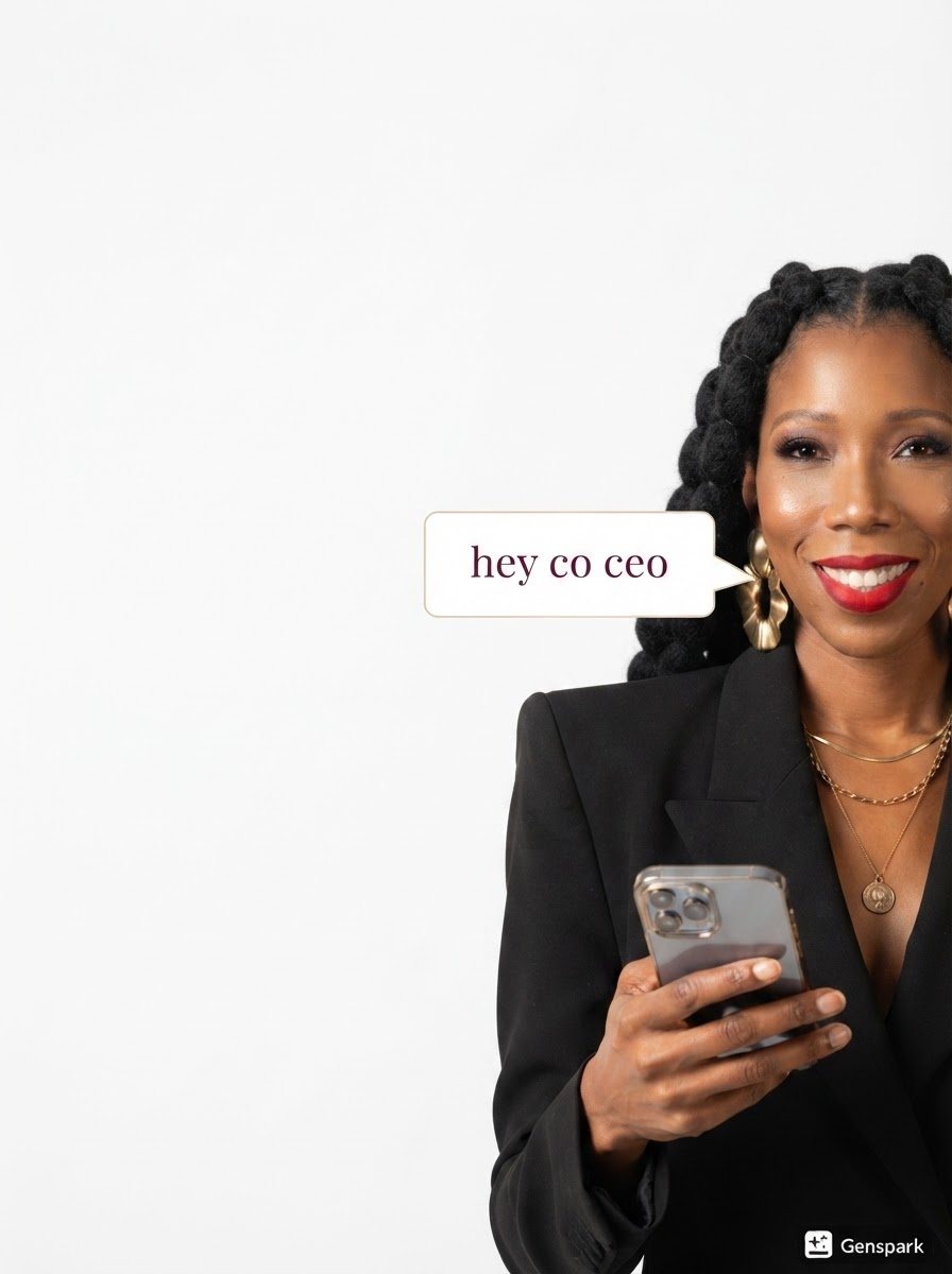 Danielle Lindsey holding her phone beside a hey co-CEO message